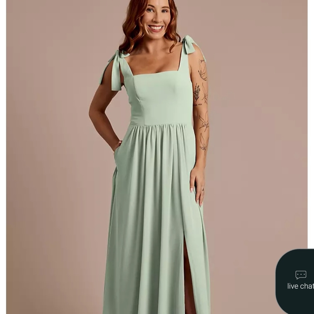 Davids Bridal Dusty Sage Maxi Bridesmaid Dress